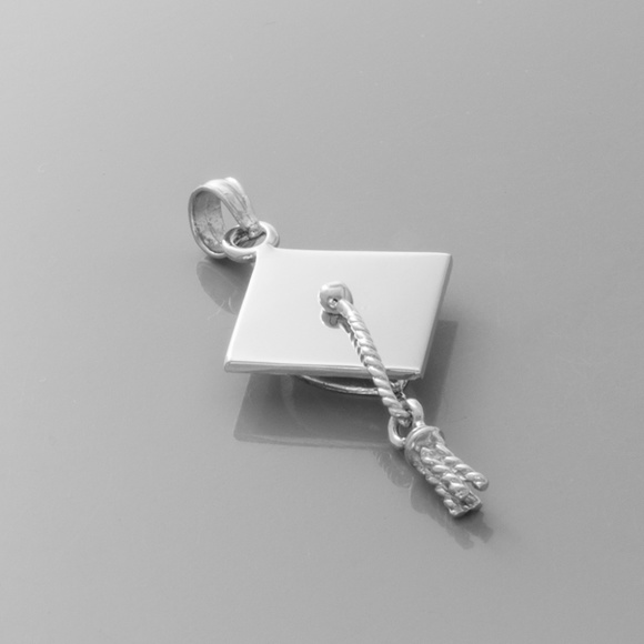 Sterling Silver Graduation Cap Charm Necklace - Picture 2 of 5